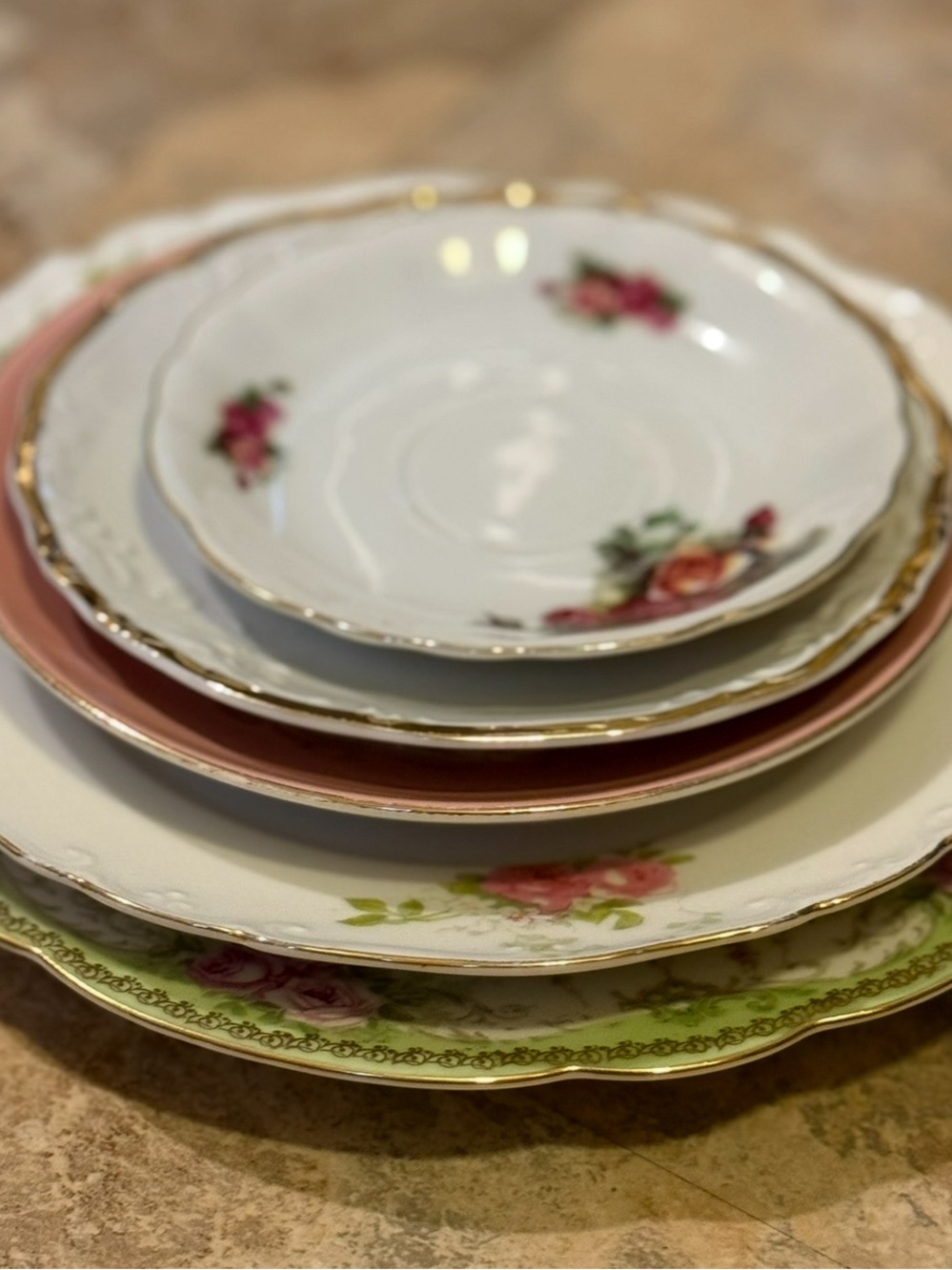 Vintage Floral mismatched pink cottagecore plates shabby chic tea party china
